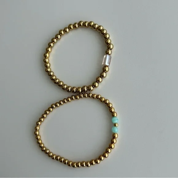 Stainless Steel Gold Bead Bracelets - Set of 2 - Picture 2 of 5